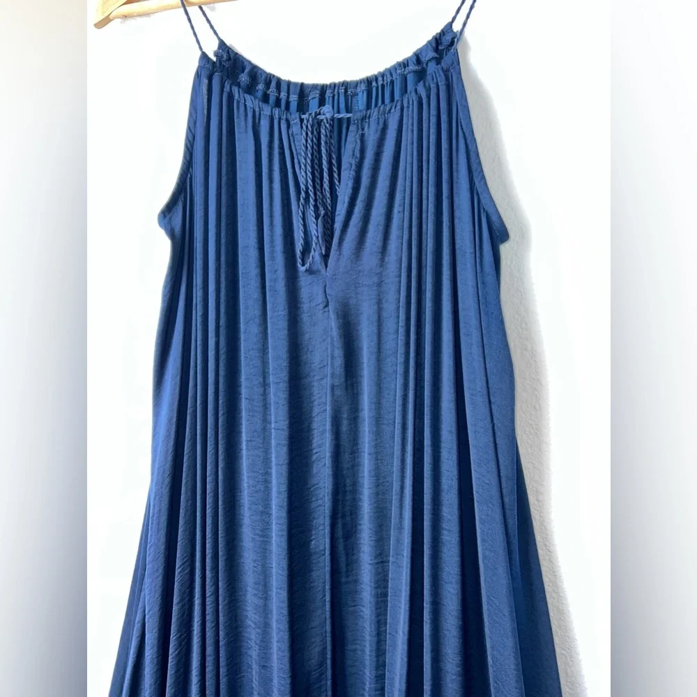 Abercrombie & Fitch Maxi Navy Satin Dress S Navy Spaghetti Strap Sun Dress